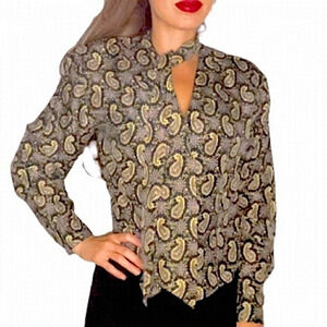 𝅺🌷 San Francisco🌷 100% Silk Paisley Blouse With Attached Scarf
